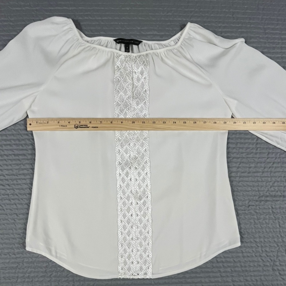 White House Black Market White Lace Front Long Sleeve Blouse Size 6 Top - Picture 3 of 10